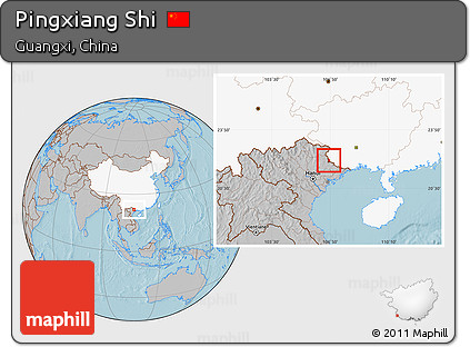 Gray Location Map of Pingxiang Shi, highlighted country, hill shading