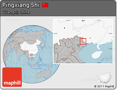 Gray Location Map of Pingxiang Shi, highlighted country, hill shading