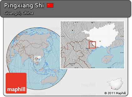 Gray Location Map of Pingxiang Shi, highlighted parent region, hill shading