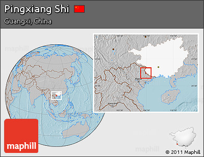 Gray Location Map of Pingxiang Shi, highlighted parent region, hill shading