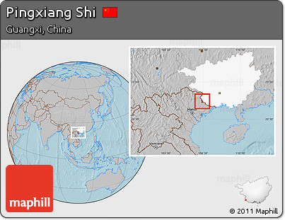 Gray Location Map of Pingxiang Shi, highlighted parent region, hill shading