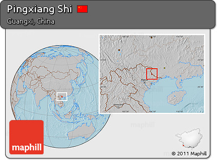 Gray Location Map of Pingxiang Shi, hill shading