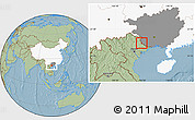 Savanna Style Location Map of Pingxiang Shi, highlighted country, highlighted parent region, hill shading
