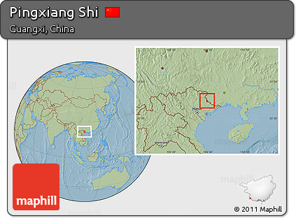 Savanna Style Location Map of Pingxiang Shi, hill shading