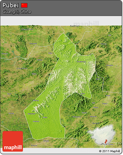 Physical 3D Map of Pubei, satellite outside