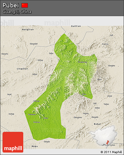 Physical 3D Map of Pubei, shaded relief outside