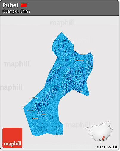 Political 3D Map of Pubei, cropped outside