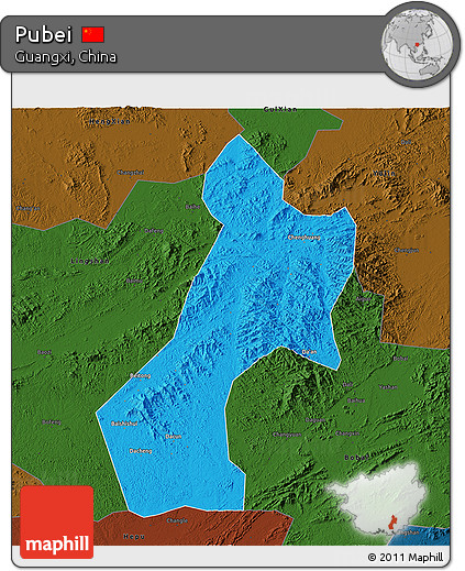 Political 3D Map of Pubei, darken