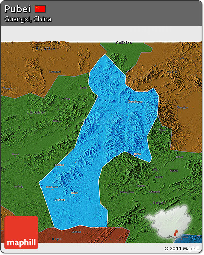 Political 3D Map of Pubei, darken