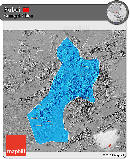Political 3D Map of Pubei, desaturated