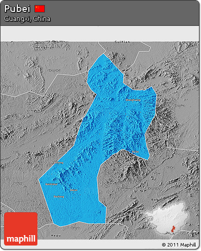 Political 3D Map of Pubei, desaturated