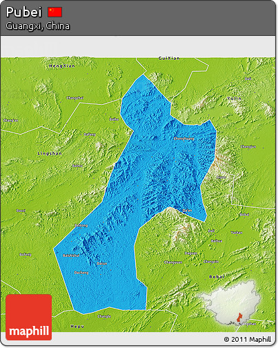 Political 3D Map of Pubei, physical outside