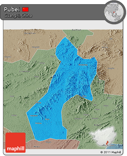 Political 3D Map of Pubei, semi-desaturated