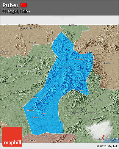 Political 3D Map of Pubei, semi-desaturated