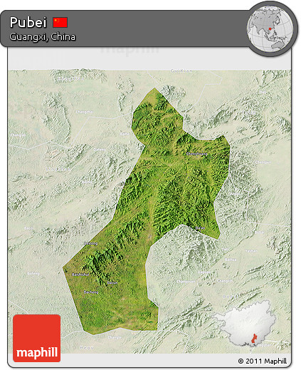 Satellite 3D Map of Pubei, lighten