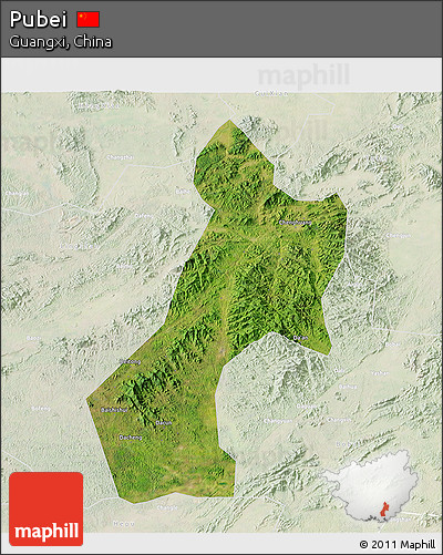 Satellite 3D Map of Pubei, lighten