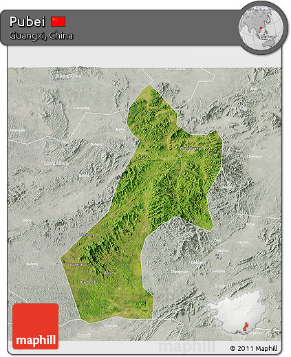 Satellite 3D Map of Pubei, lighten, semi-desaturated