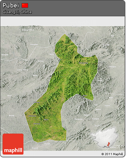 Satellite 3D Map of Pubei, lighten, semi-desaturated