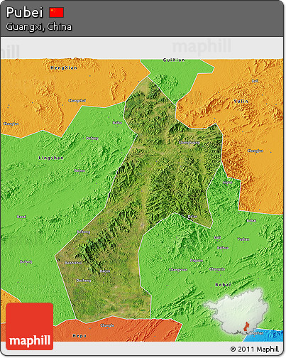 Satellite 3D Map of Pubei, political outside