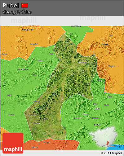 Satellite 3D Map of Pubei, political outside