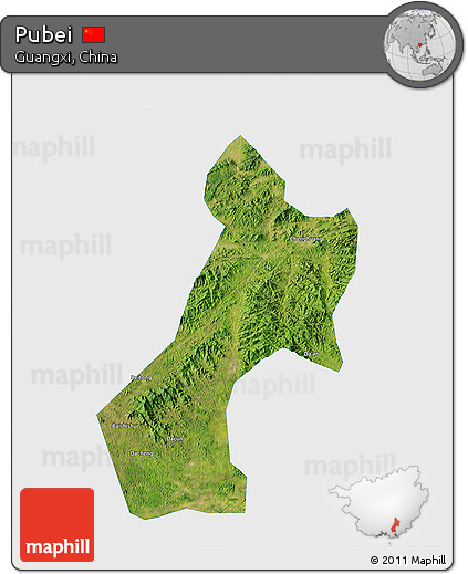 Satellite 3D Map of Pubei, single color outside