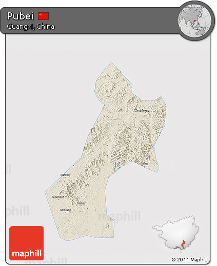 Shaded Relief 3D Map of Pubei, single color outside