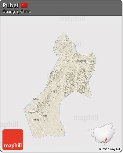 Shaded Relief 3D Map of Pubei, single color outside