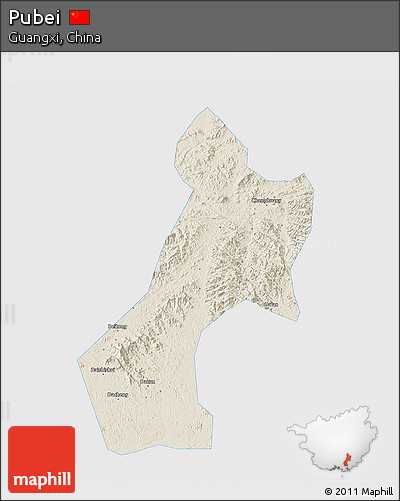 Shaded Relief 3D Map of Pubei, single color outside