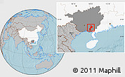 Gray Location Map of Pubei, highlighted country, highlighted parent region, hill shading