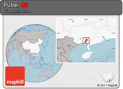 Gray Location Map of Pubei, highlighted country, hill shading