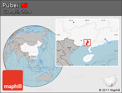 Gray Location Map of Pubei, highlighted country, hill shading
