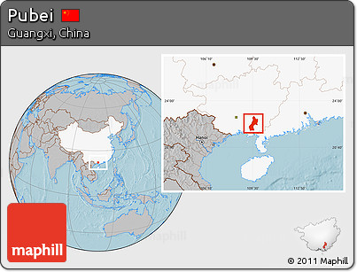 Gray Location Map of Pubei, highlighted country, hill shading
