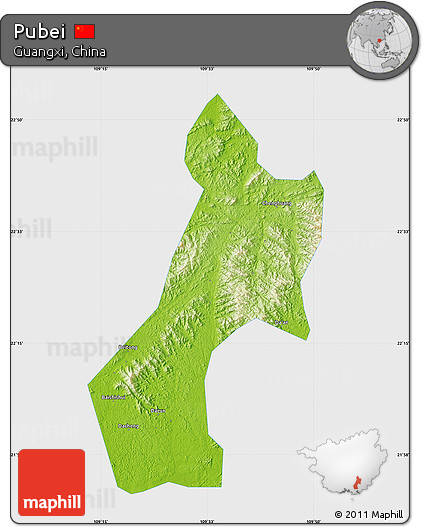 Physical Map of Pubei, single color outside