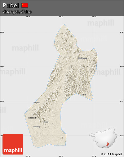 Shaded Relief Map of Pubei, single color outside