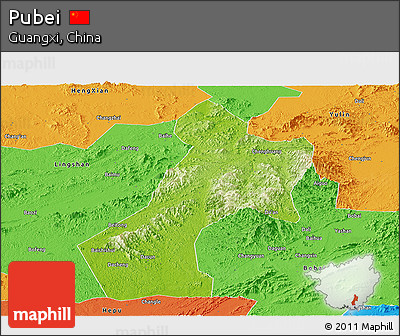 Physical Panoramic Map of Pubei, political outside