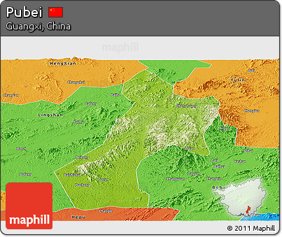 Physical Panoramic Map of Pubei, political outside