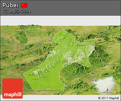Physical Panoramic Map of Pubei, satellite outside