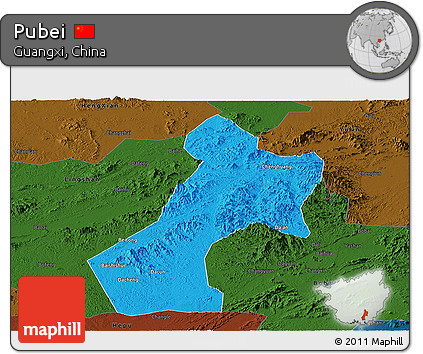 Political Panoramic Map of Pubei, darken