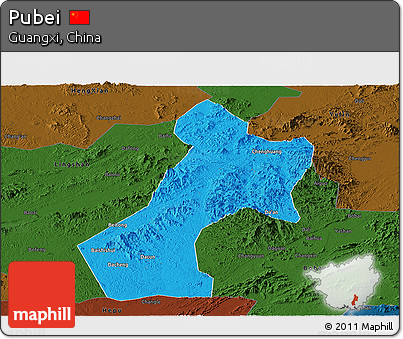 Political Panoramic Map of Pubei, darken