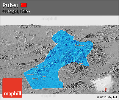 Political Panoramic Map of Pubei, desaturated