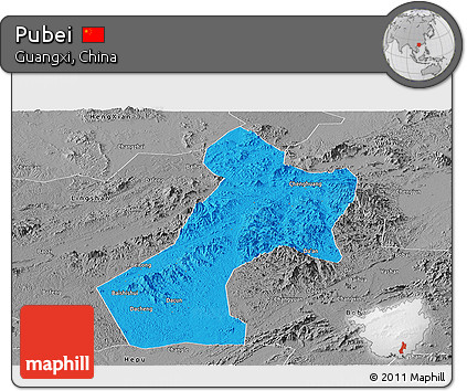 Political Panoramic Map of Pubei, desaturated