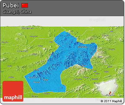 Political Panoramic Map of Pubei, physical outside