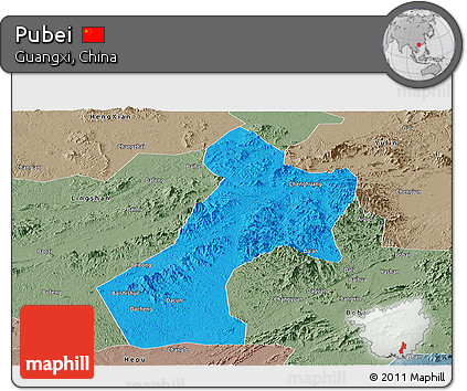 Political Panoramic Map of Pubei, semi-desaturated