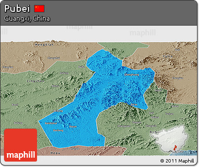 Political Panoramic Map of Pubei, semi-desaturated