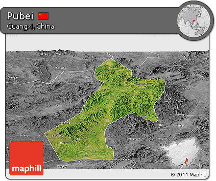 Satellite Panoramic Map of Pubei, desaturated