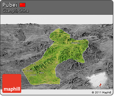 Satellite Panoramic Map of Pubei, desaturated