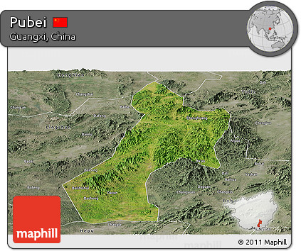 Satellite Panoramic Map of Pubei, semi-desaturated