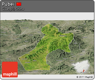 Satellite Panoramic Map of Pubei, semi-desaturated