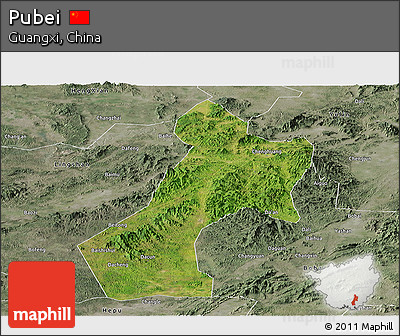 Satellite Panoramic Map of Pubei, semi-desaturated
