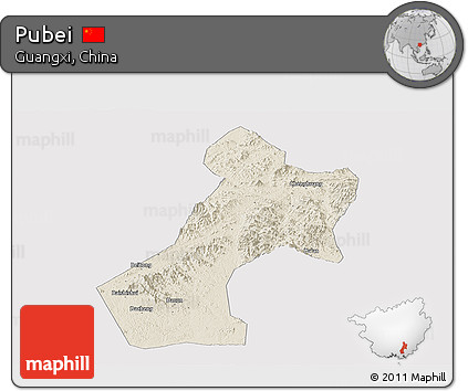 Shaded Relief Panoramic Map of Pubei, cropped outside